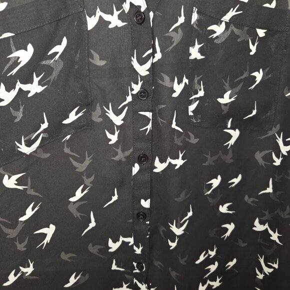 Express The Portfolio Button Up Blouse - Women's Small - Black w/ White Swallows - Picture 4 of 4